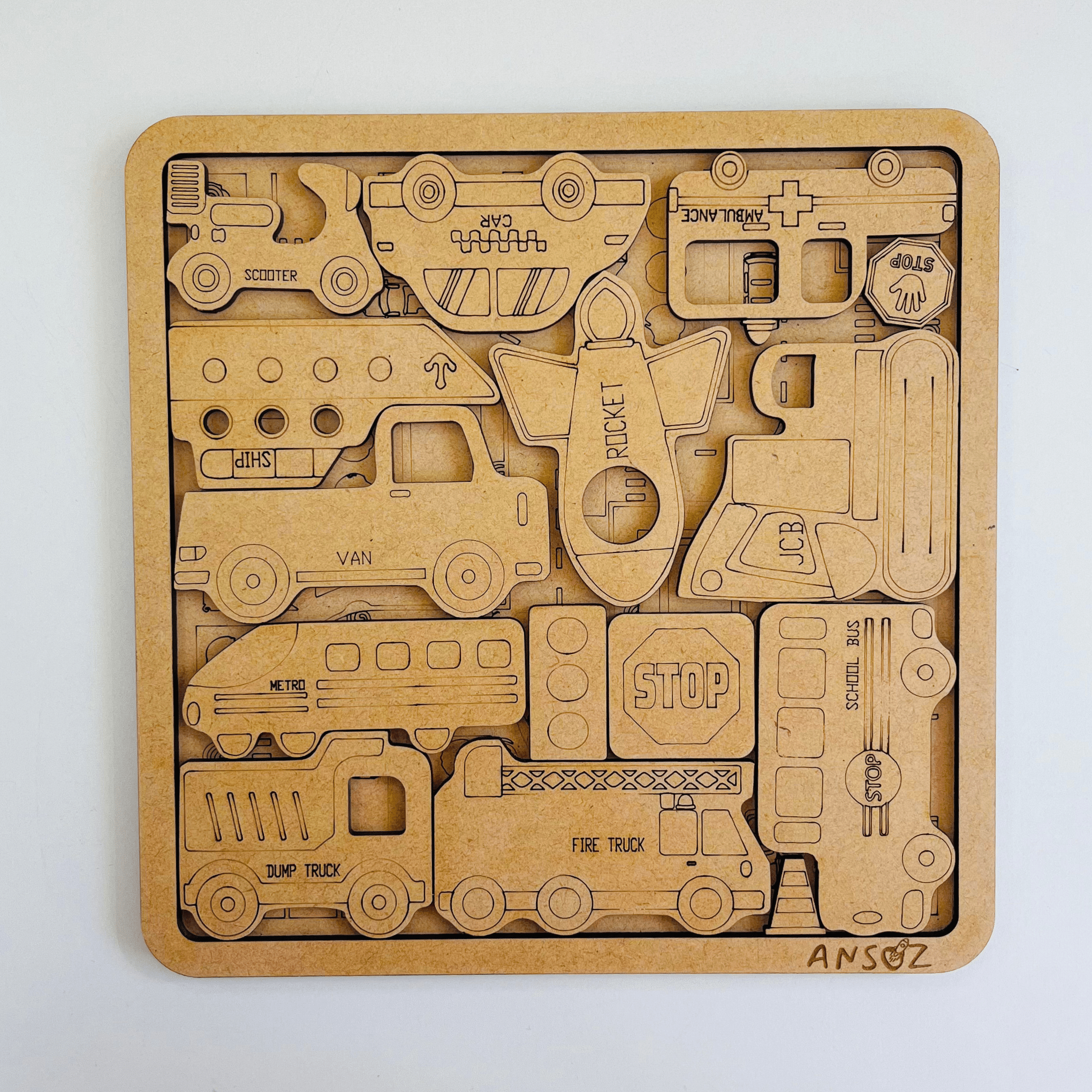 Wooden Puzzles for Kids - Paint & Play Vehicle Puzzle Kit for Fun – Ansoz