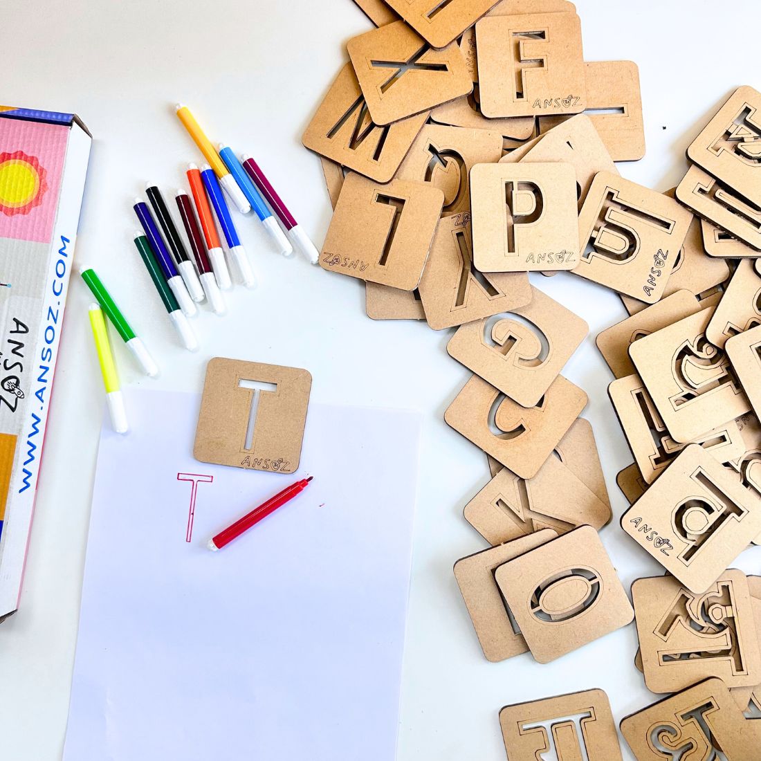 English Alphabet & Hindi Consonant Stencil Set – Trace & Learn | Ansoz