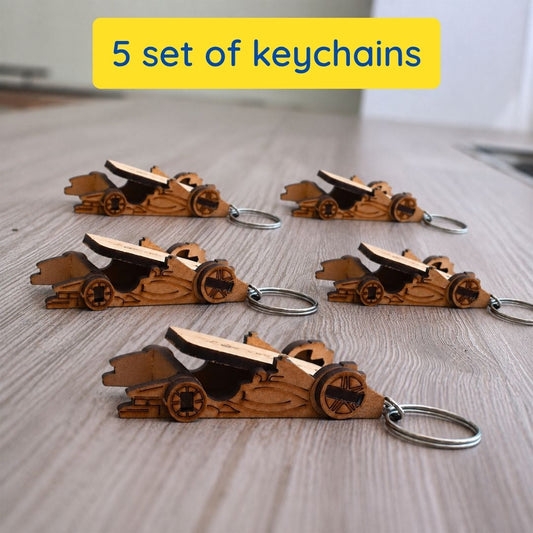 Set of five DIY Formula Racing Car keychains and mobile stands, ideal for return gifts, birthday gifts, classroom activities, and kids' craft projects.