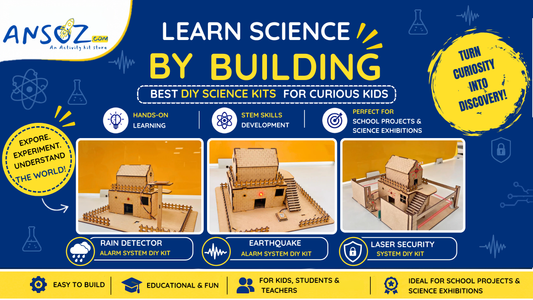 Discover the best DIY science kits for kids featuring Rain Detector, Earthquake Alarm, and Laser Security System projects for STEM learning and science exhibitions.