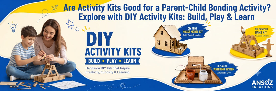 Mother and child creating a DIY activity together
