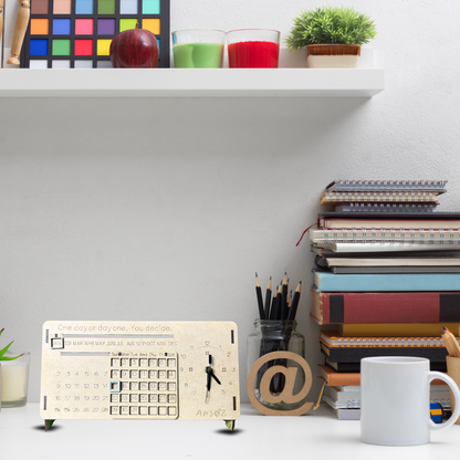 Wooden Lifetime Desk Calendar With Clock | Table Calendar For Office & Home