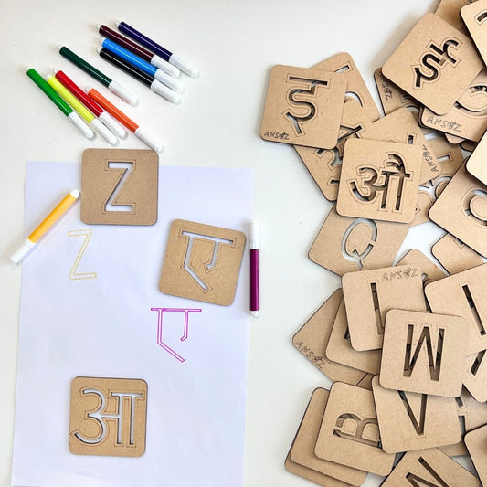 English & Hindi Vowel Stencil Fun – Trace, Learn & Create | Ansoz