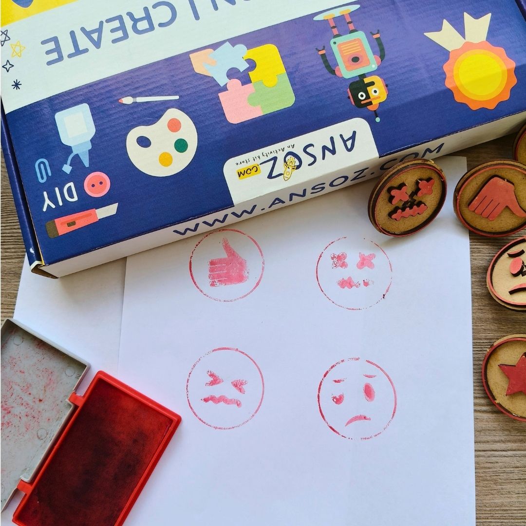 Emoji stamp set for kids with cute emoji face stamps.