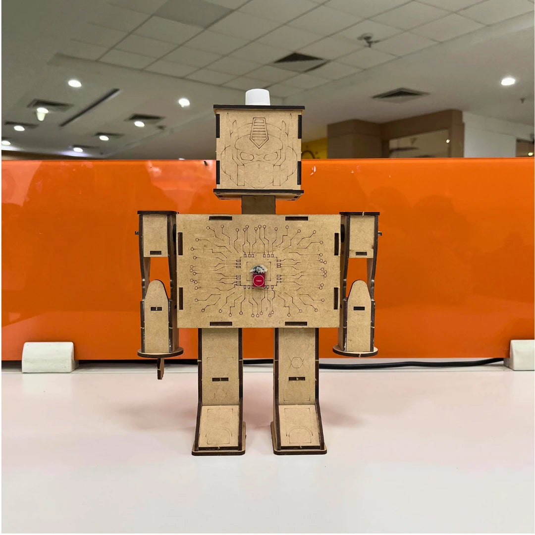 Robot model for school project, wooden electronics toy
