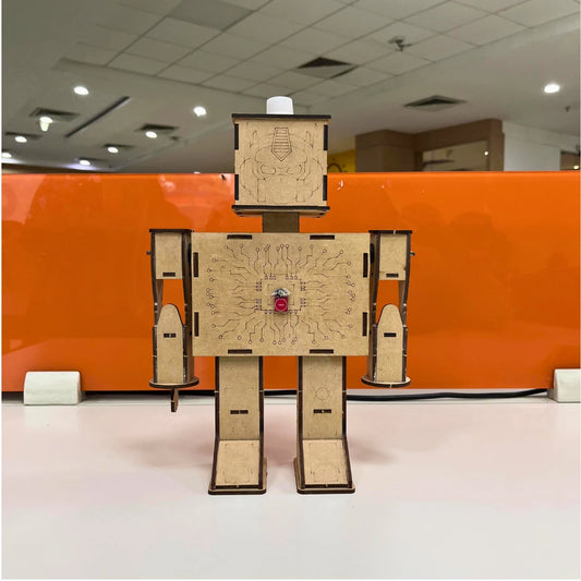 Robot model for school project, wooden electronics toy