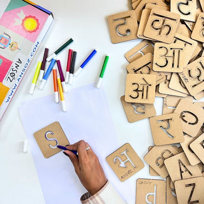 English Alphabet & Hindi Alphabet (consonant & vowel) Stencil Set – Trace & Learn | Ansoz