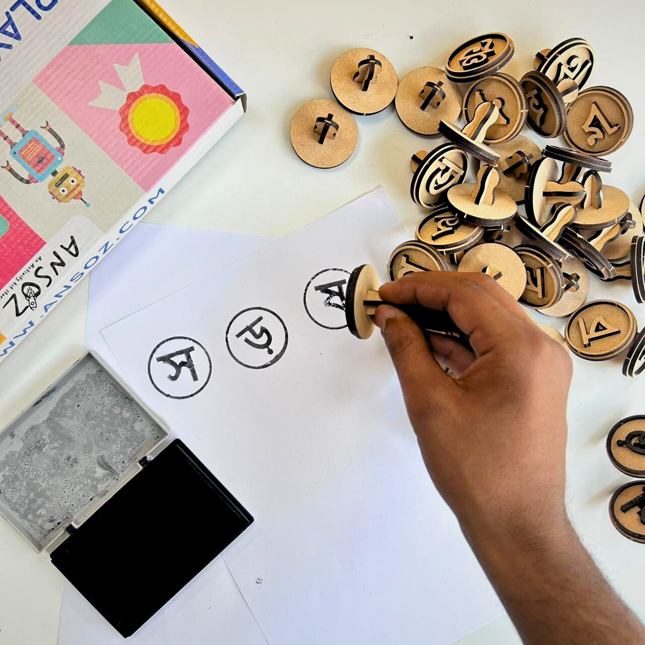 Assamese Alphabet Wooden Stamp Set for Kids