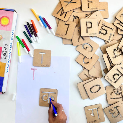 English Alphabet & Hindi Consonant Stencil Set – Trace & Learn | Ansoz