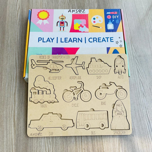 wooden puzzle board modes of transport learning board