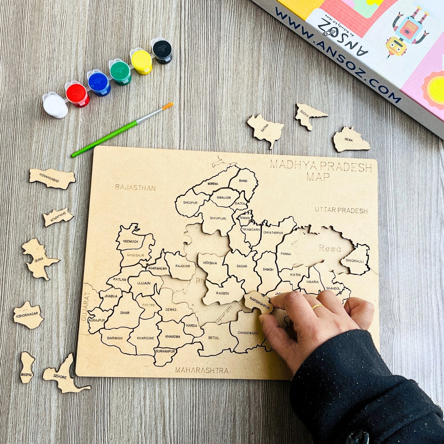 Wooden Madhya Pradesh Map Puzzle – Educational Tool for Kids & Students