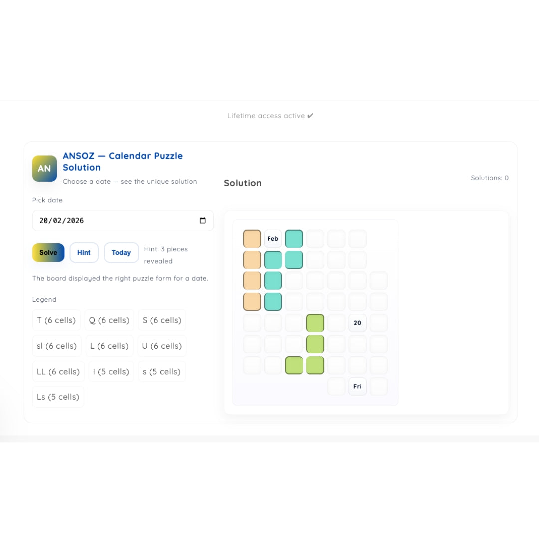 Calendar Puzzle Solution — Lifetime Access