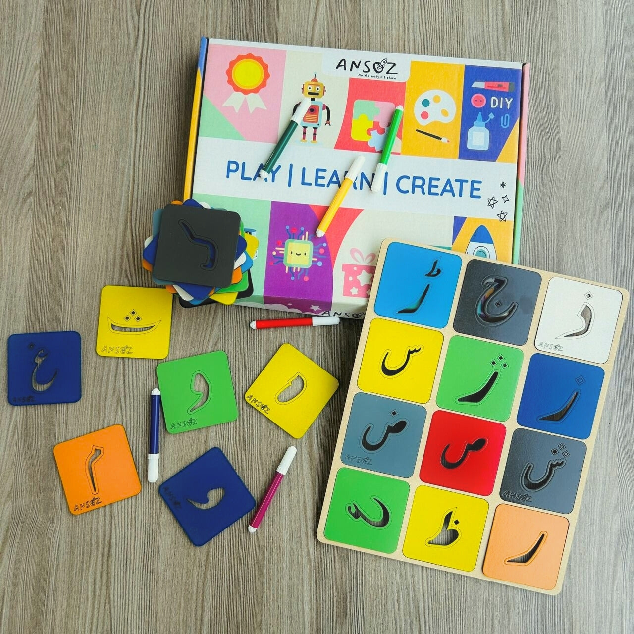 Urdu Alphabets Wooden Stencil Board for Kids | Interactive Learning Kit for Kids