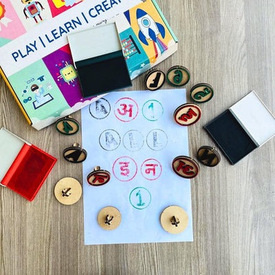 combo stamp set with english alphabet hindi letters and number stamps with ink pads 