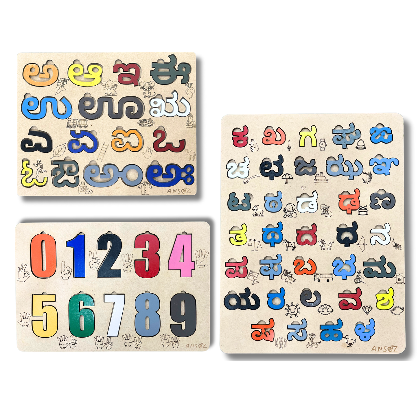 3-in-1 Kannada Learning Alphabet & Number Wooden Puzzle Board: Engaging Learning for Kids!