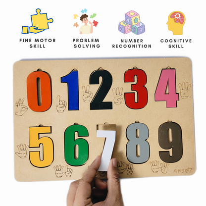 Wooden 0-9 Number Puzzle Board