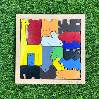 Jungle Animals Tetris Wooden Puzzle Board: