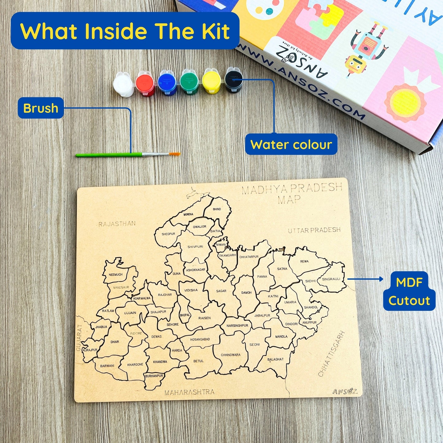 Wooden Madhya Pradesh Map Puzzle – Educational Tool for Kids & Students