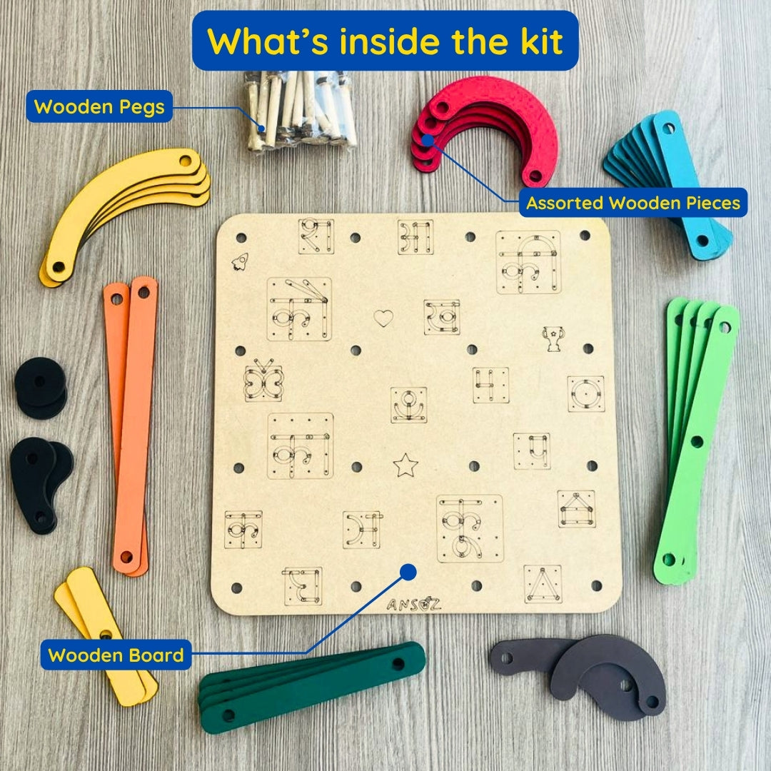 Alphanumeric, Hindi & Shape Construction Puzzle Activity Kit for Kids 3+