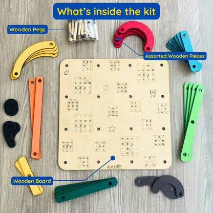 Alphanumeric, Hindi & Shape Construction Puzzle Activity Kit for Kids 3+