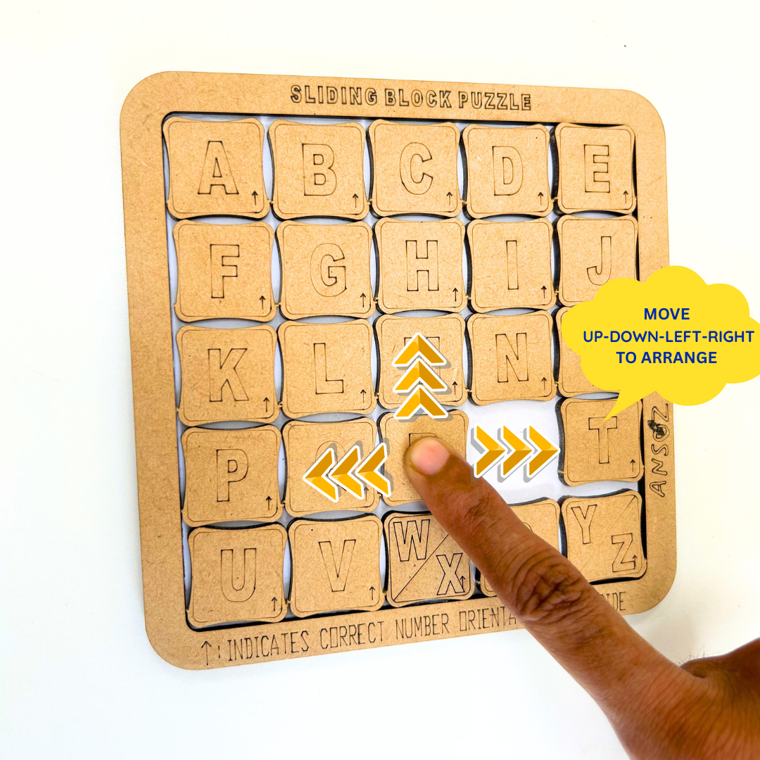Number puzzle block board with the right orientation of blocks for teaching numbers, number game, mind games for students, and brain teasers.