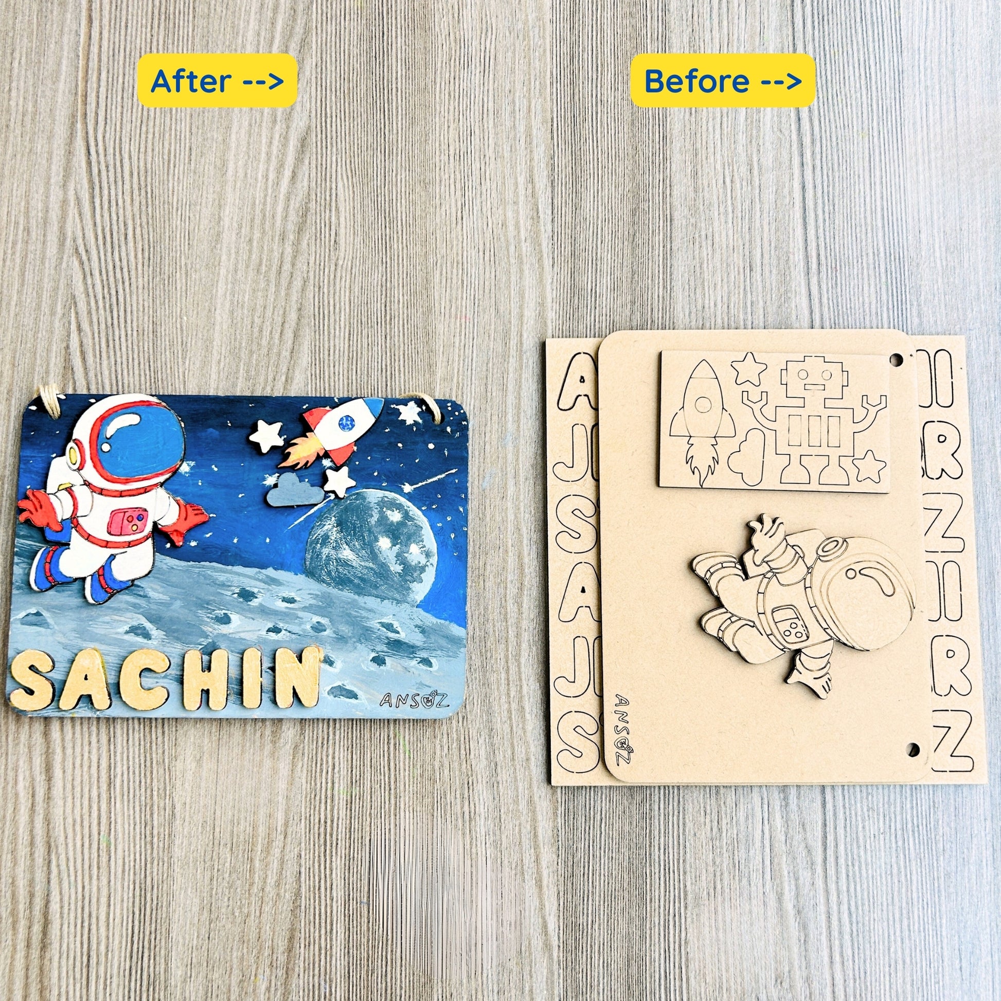 DIY name plate before after