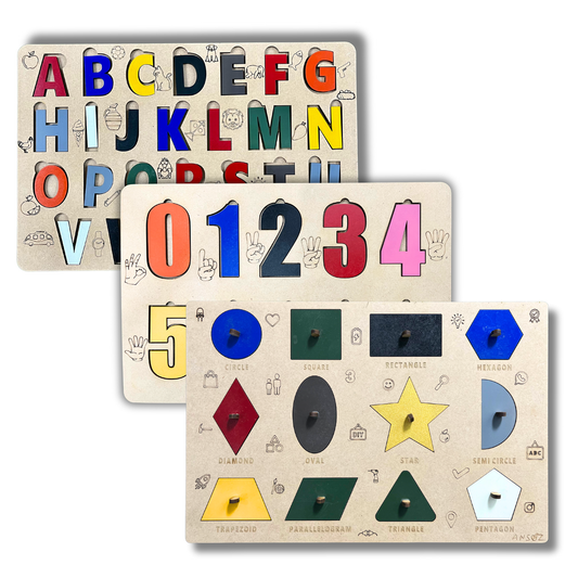 Set of 3 ( Alphabets, Numbers & Shapes ) Learning Activity Board