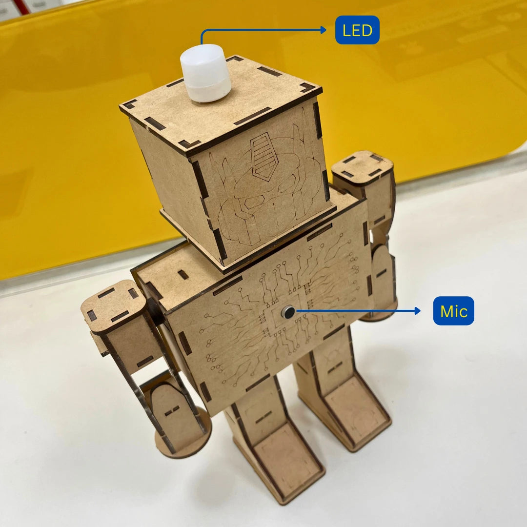 DIY robot working model with LED and mic, science kit toy.