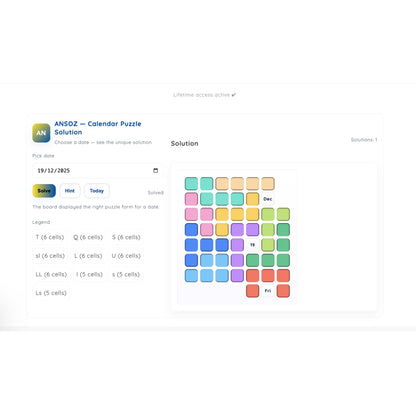 Calendar Puzzle Solution — Lifetime Access