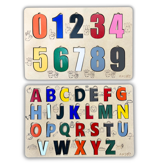 Engage & Educate: Wooden Number and Alphabet Puzzle Combo for Kids