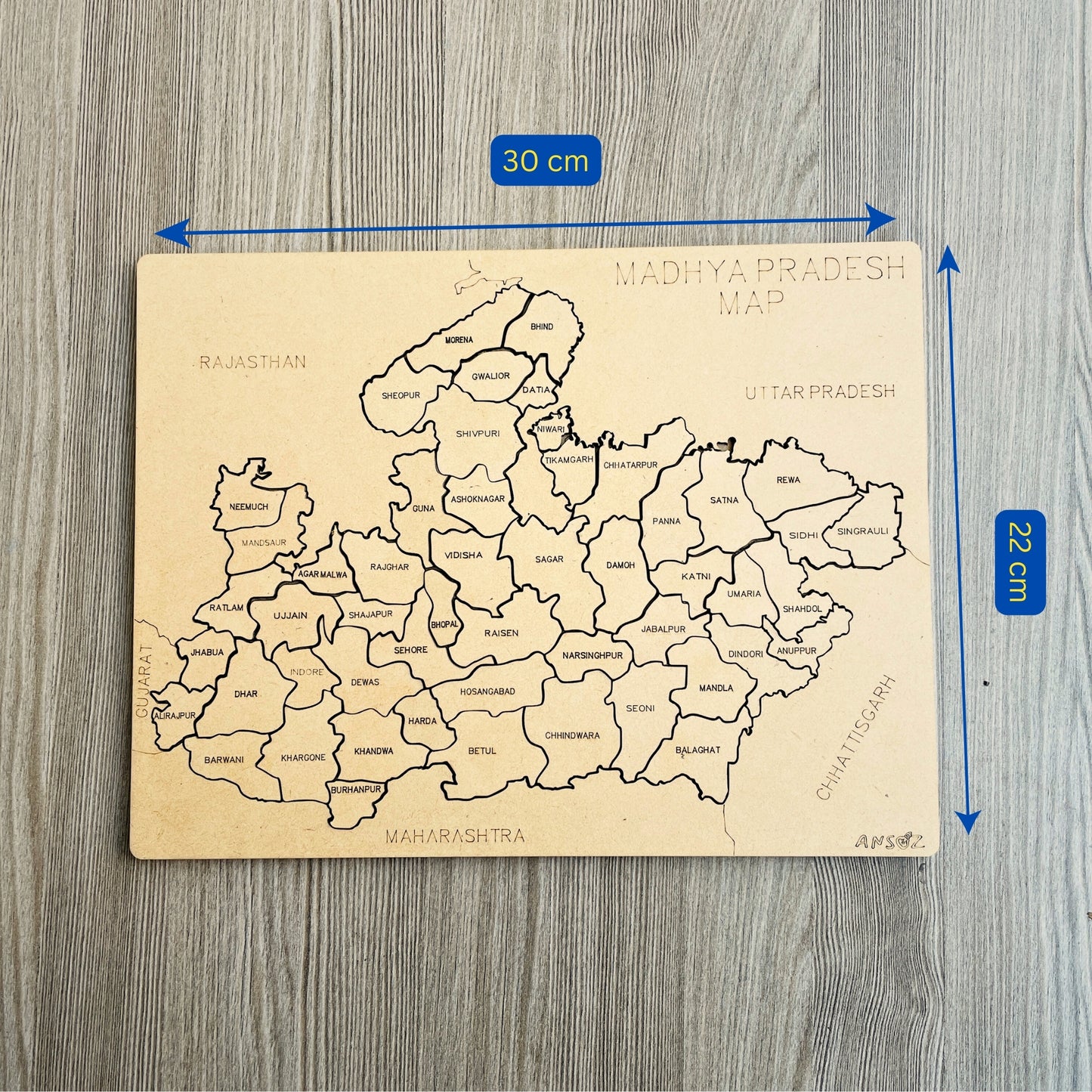 Wooden Madhya Pradesh Map Puzzle – Educational Tool for Kids & Students
