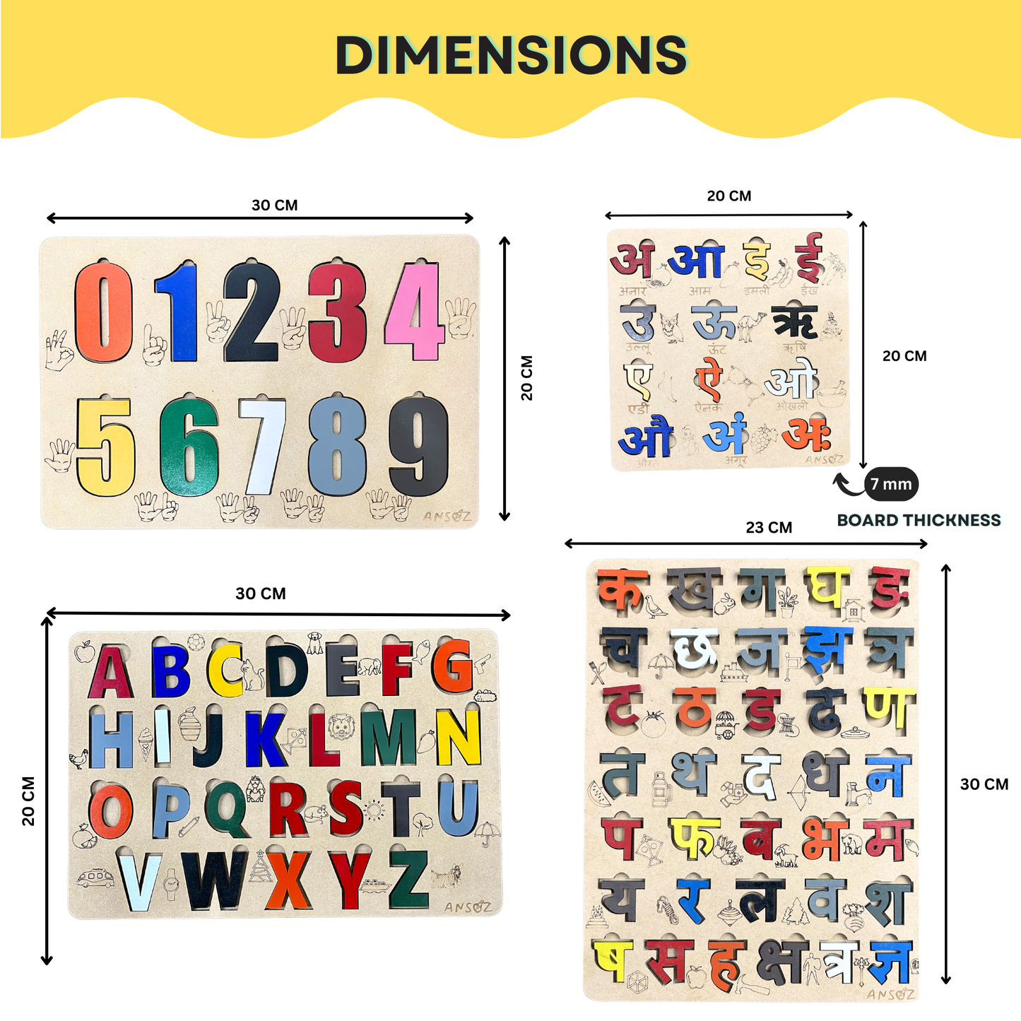 4-in-1 Wooden Puzzle Activity Kit  Hindi (Vowels & Consonants) Numbers & English Alphabets