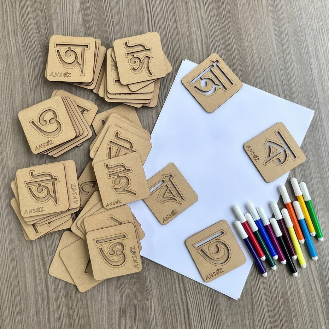 Assamese Alphabet Stencil Kit – Vowels & Consonants Learning Kit for Kids Age 3+