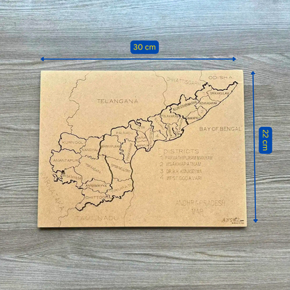 Andhra Pradesh district map puzzle with size dimensions 30 cm x 22 cm.