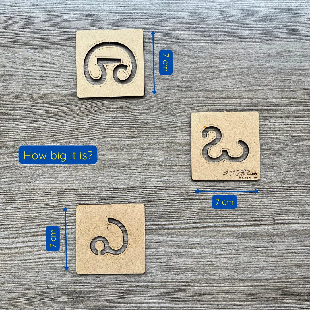 Dimensions of 7x7 cm alphabet stencils used for tracing
