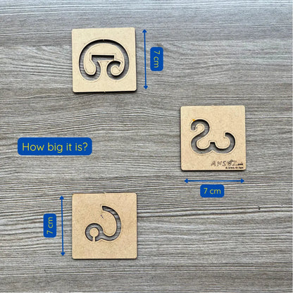 Dimensions of 7x7 cm alphabet stencils used for tracing
