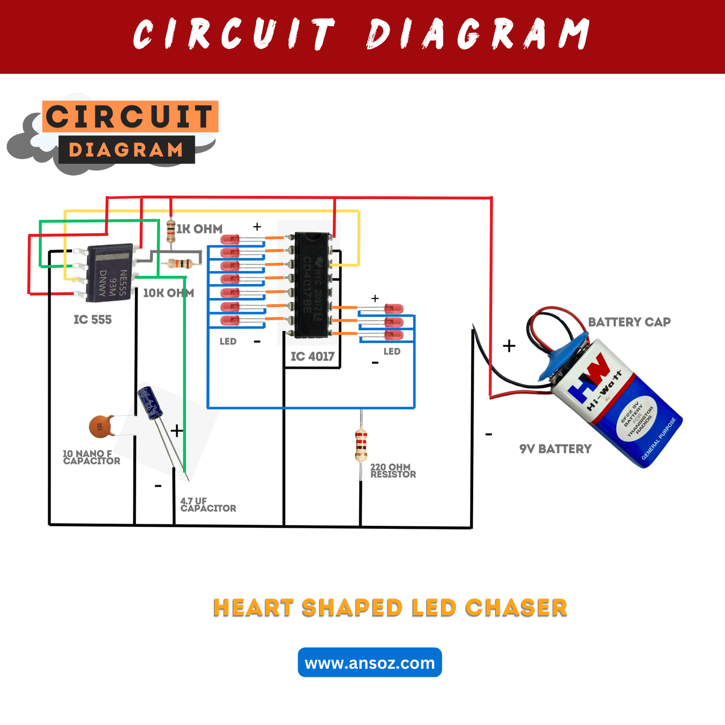 Heart Shaped LED Chaser DIY Electronic Kit – Illuminate Your Creativity!