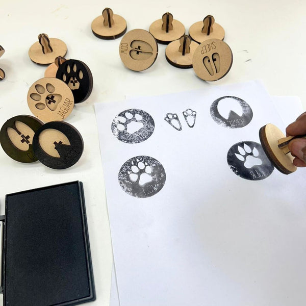 Animal Footprints Stamps Activity kit | Wooden Animal Stamps for Kids 3+