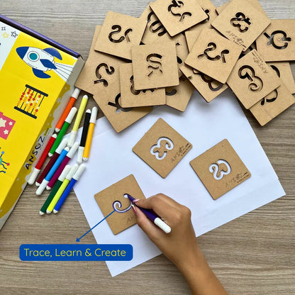 Kid learning consonant tracing with educational toy