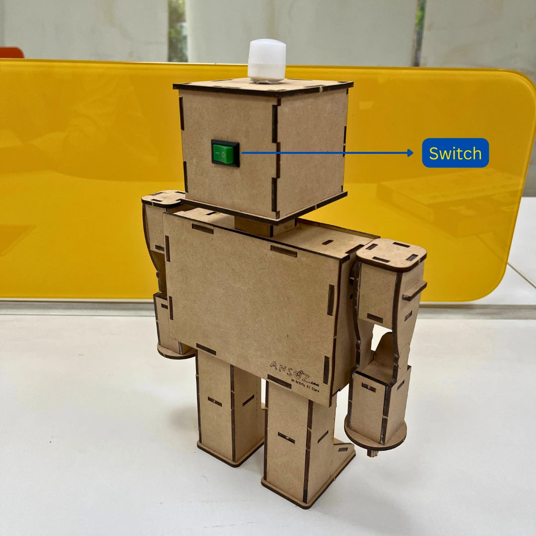 DIY robot kit back view with power switch.