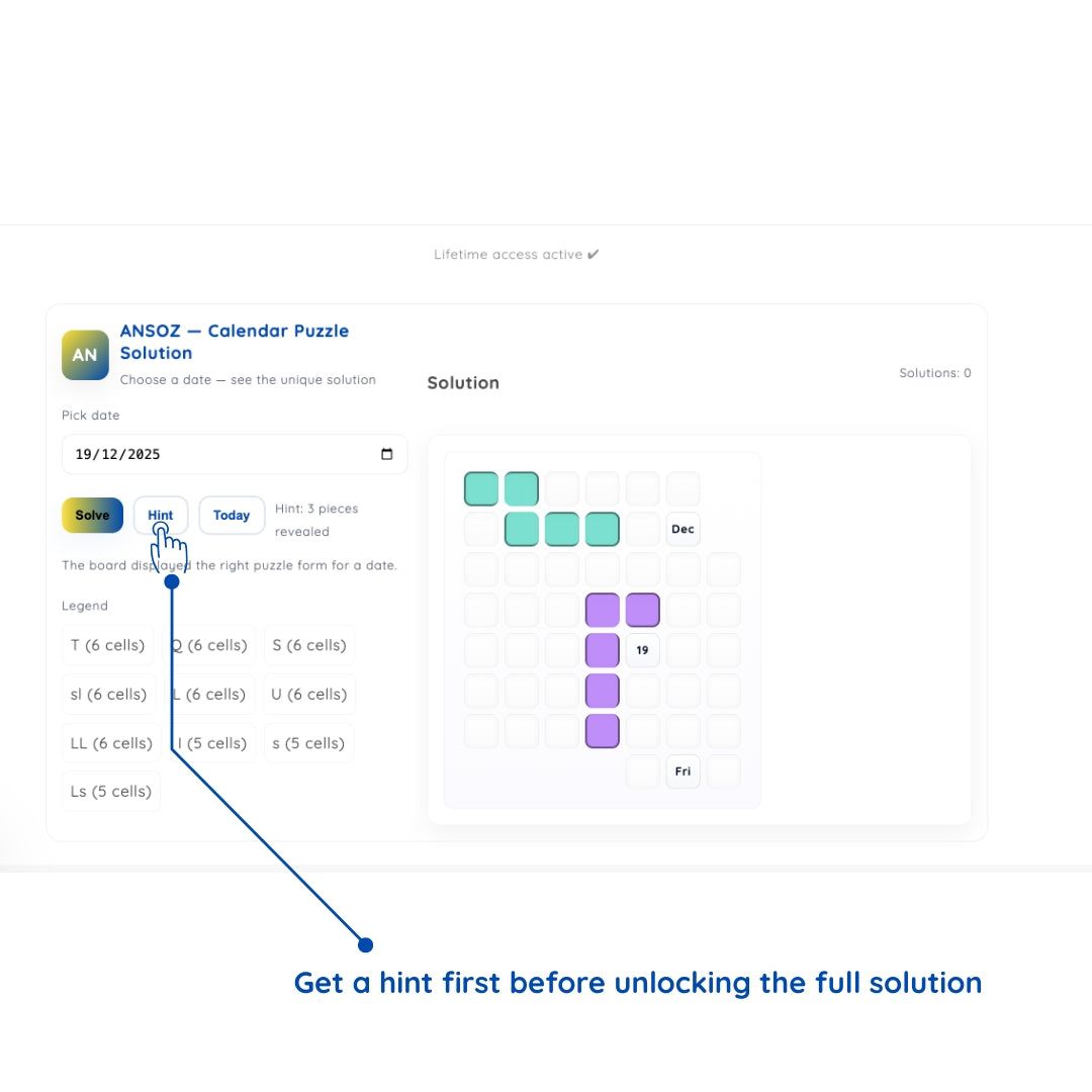 Calendar Puzzle Solution — Lifetime Access