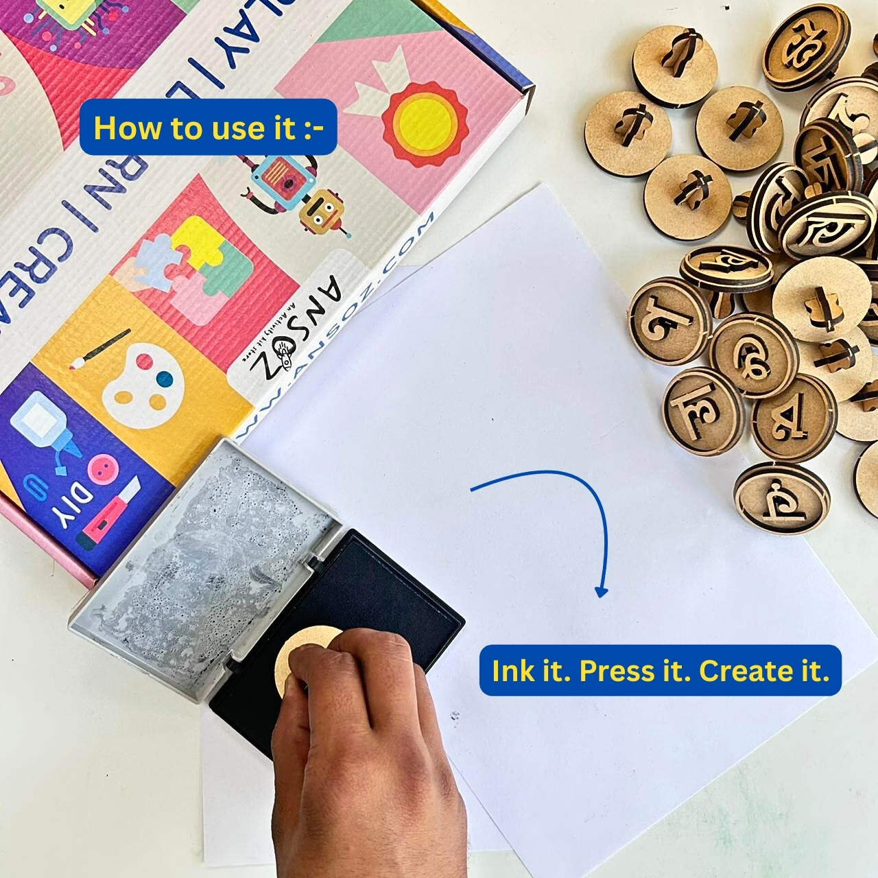 Assamese Alphabet Wooden Stamp Set for Kids