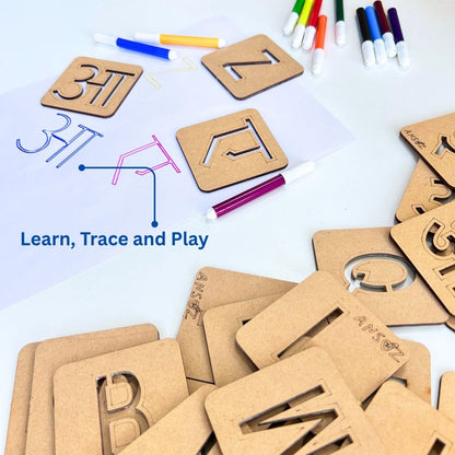 English Alphabet & Hindi Alphabet (consonant & vowel) Stencil Set – Trace & Learn | Ansoz