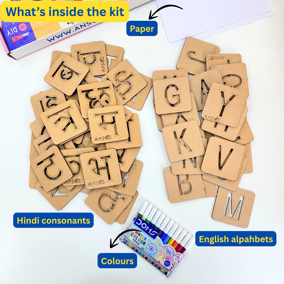 English Alphabet & Hindi Consonant Stencil Set – Trace & Learn | Ansoz