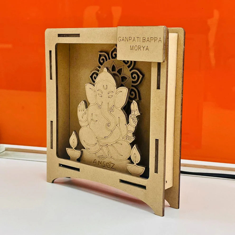 Wooden craft frame with Ganesha cutout, an easy activity box for kids to assemble and decorate
