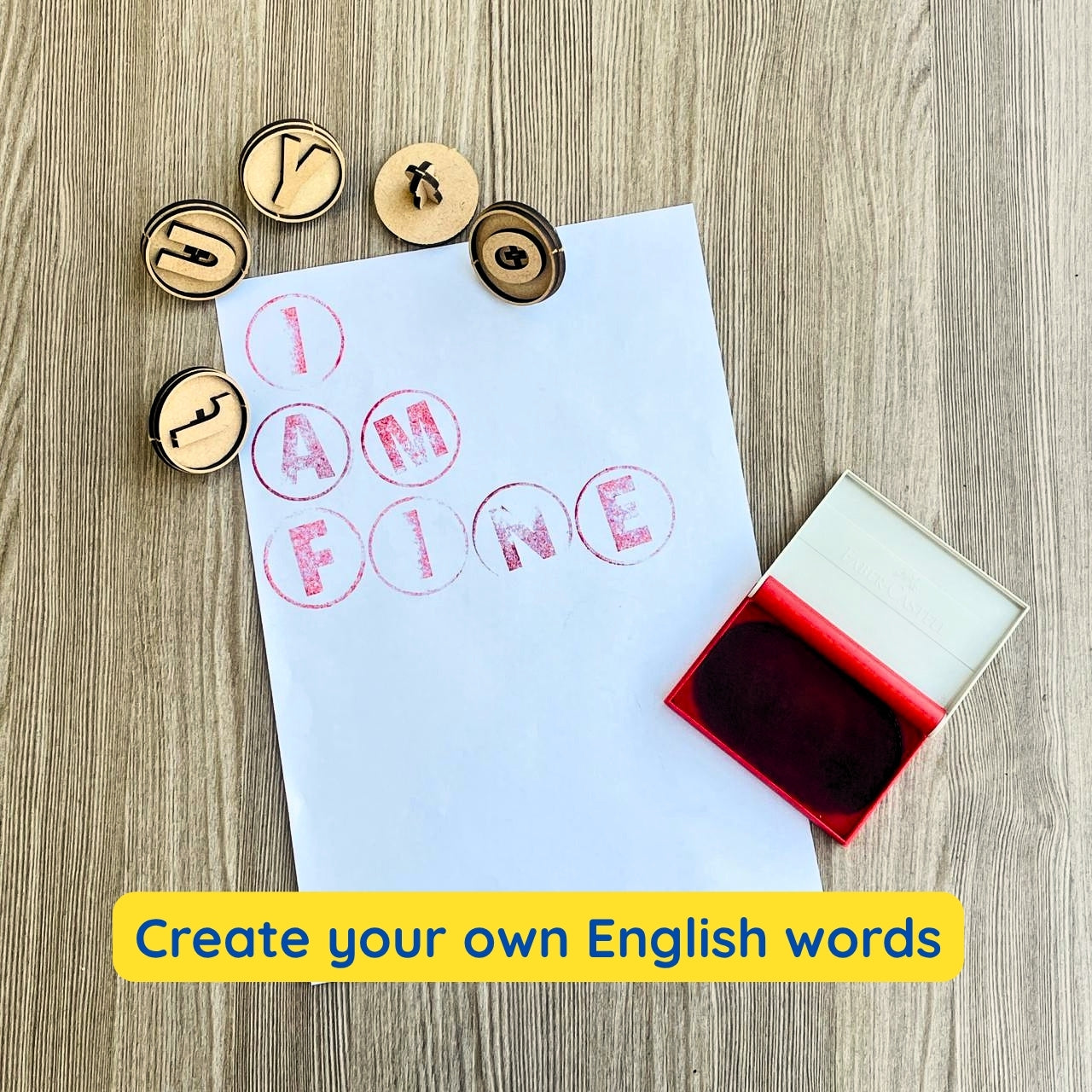 kid using number stamp on paper for counting and learning activity 