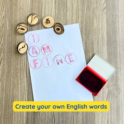 kid using number stamp on paper for counting and learning activity 