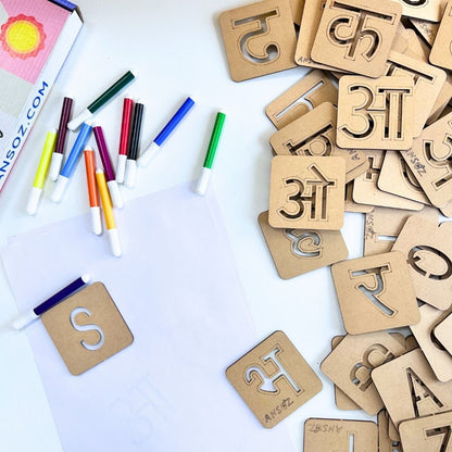 English Alphabet & Hindi Alphabet (consonant & vowel) Stencil Set – Trace & Learn | Ansoz