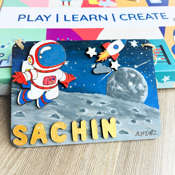 Arts and crafts kits for making wooden name plates, a fun DIY name plate craft and DIY toys for toddlers.
