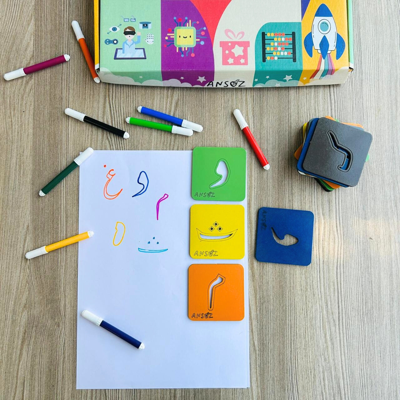 Urdu Alphabets Wooden Stencil Board for Kids | Interactive Learning Kit for Kids